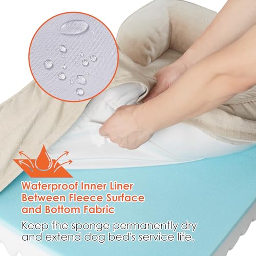 EHEYCIGA Orthopädisches Hundebett Kleine Hunde, 76x51cm, Memory Foam Hundekorb Mittelgroße Hunde, Waschbar Hundesofa Wasserdicht rutschfest, Hundecouch mit Hohem Rand, Beige