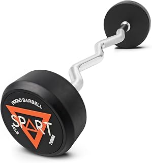 SPART Rubber Coated Fixed Barbell, Pre-Loaded Weights EZ Curl Solid Steel Barbells, Weighted Bar for Weightlifting Exercise, Bodybuilding, Strength Training, Squat Rack & Bench Press