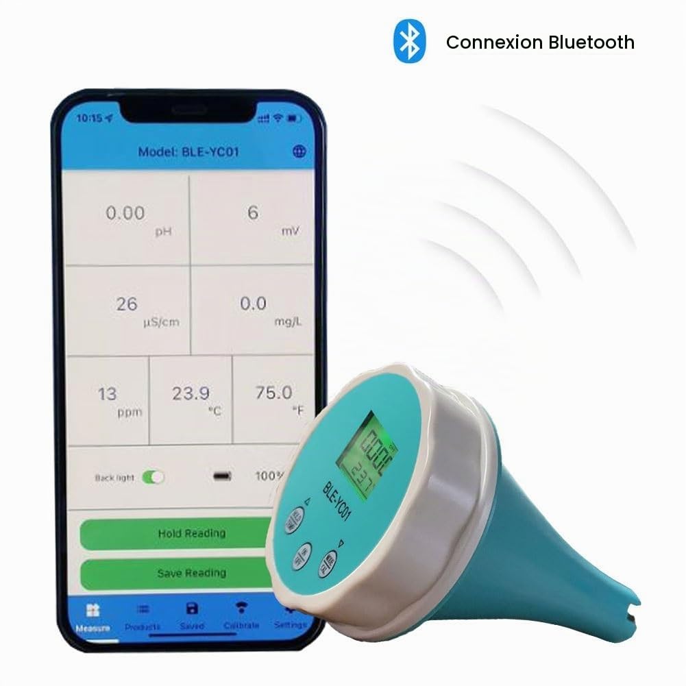 Testeur d'eau 6 en 1, analyseur de qualité de l'eau de Spa de Piscine avec sonde de Test numérique, température PH CL EC TDS ORP for Piscine, Aquarium, Laboratoire