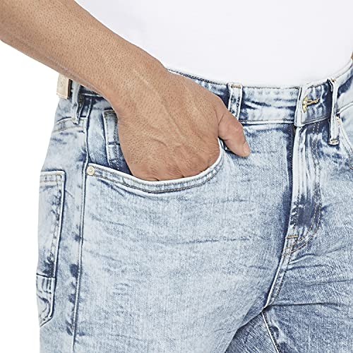 Image of Everblue Men Solid Stretchable Blue Comfort Slim Heavy Fade Midrise Jeans