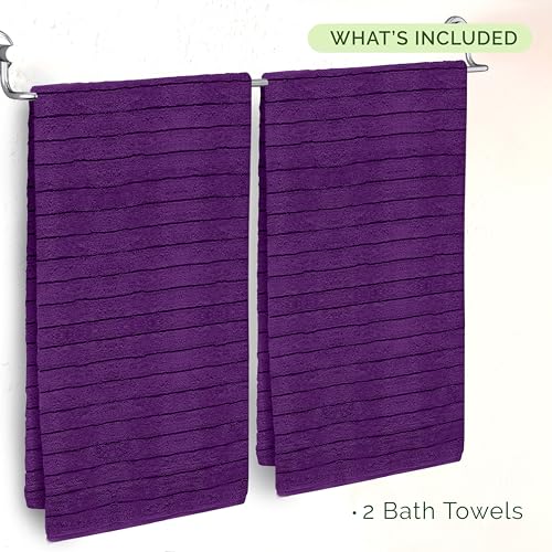 Image of Elegant Comfort 100% Turkish Cotton Corduroy Ribbed Luxury Soft 2 Pack Bath Towels 27 x 54 Inch - Ultra Plush, Absorbent, Quick Dry, Hotel Spa Quality Towels for Bathroom Essentials, Purple