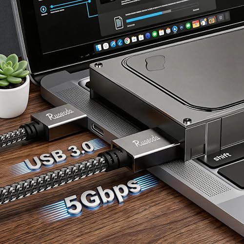Image of USB to USB Cable 3 ft, USB 3.0 Male to Male Braided Cord, 5Gbps Data Transfer, Compatible with Hard Drive, Cooling Pad, DVD (Not PC-to-PC)