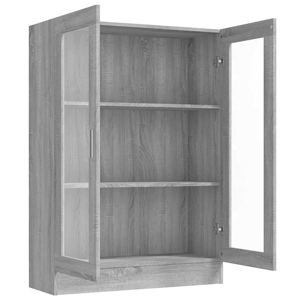 Szafa z witryny Sonoma szara, 82,5 x 30,5 x 115 cm, materiał drewnopochodny z 3 półkami i szklanymi drzwiami, do salonu, gabinetu, korytarza, pokoju dziecięcego, biblioteki, miejsca do
