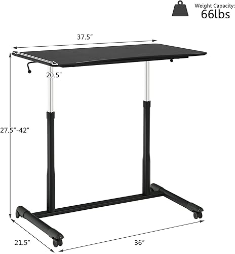Miniatura 3 de CZDYUF Height Adjustable Computer Desk Sit Stand with Wheels Rollable Laptop Desk Black Color  E Size  As Shown