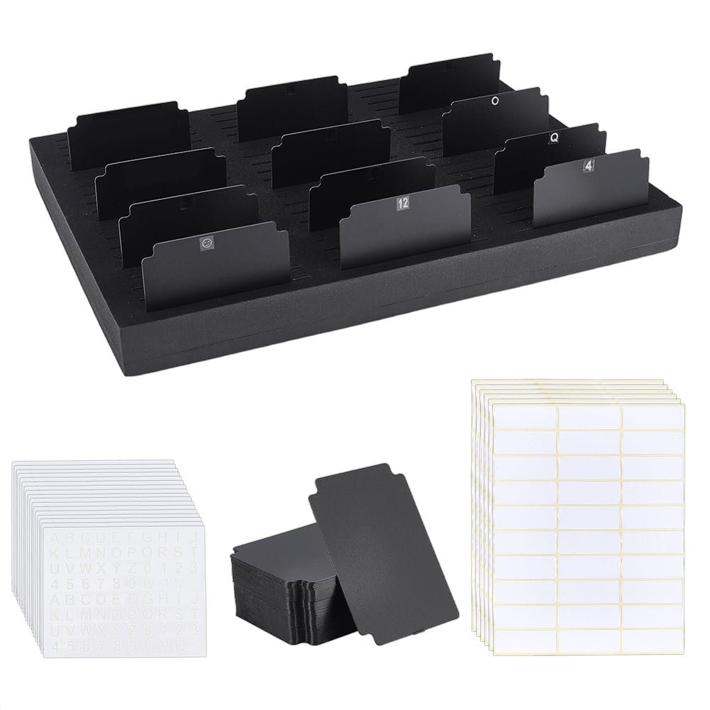 NBEADS 410x310x35.5mm EVA ID Badge Tray Organizer, 5Pcs Self Adhesive Stickers 2Pcs Adhesive Label Sticker 60Pcs Card Partition Separator for Office Business Conference Events, Black
