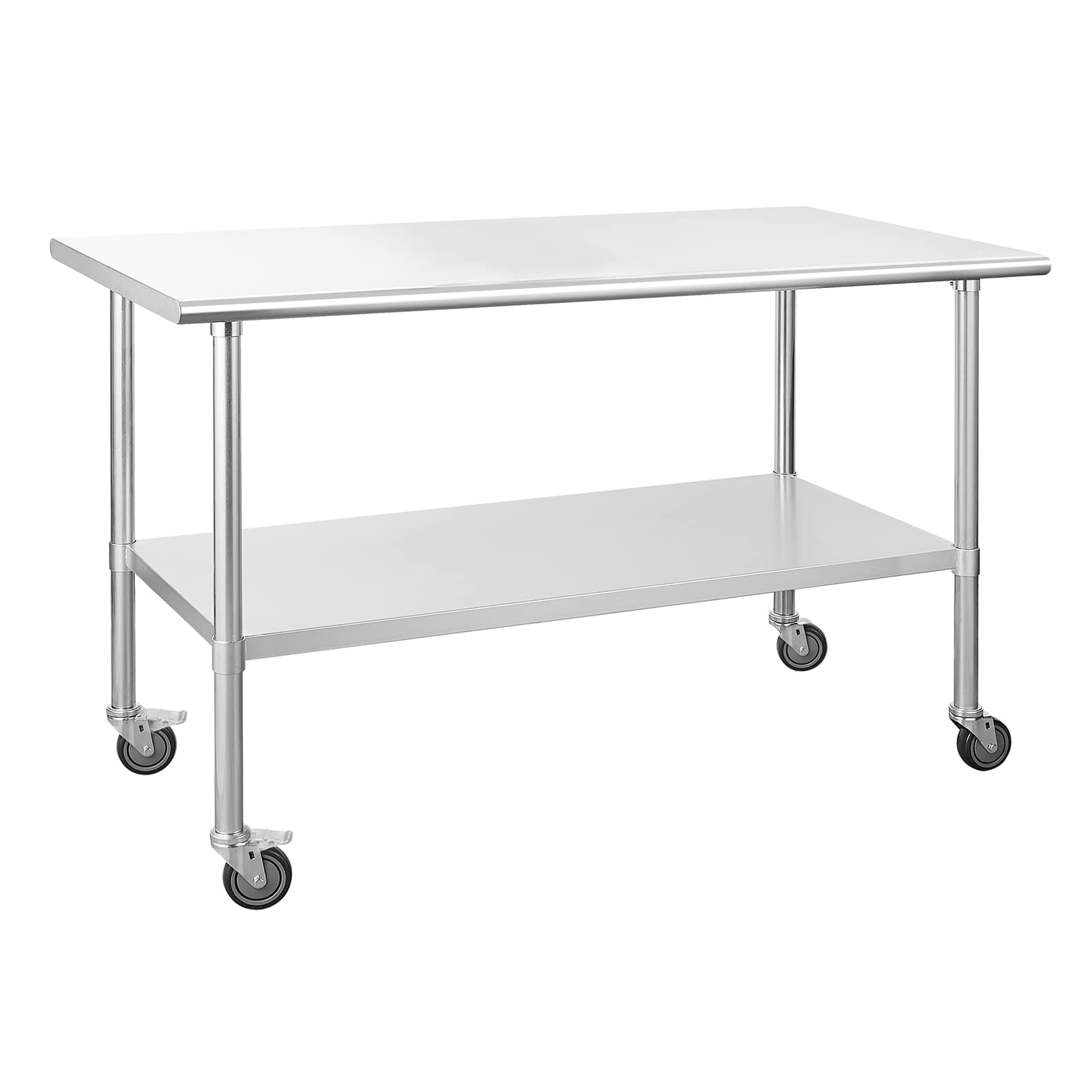 Photo 1 of **MISSING WHEELS/MINOR DENTS**  Chingoo Stainless Steel Table with Wheels 24 x 60 Inches Metal Prep Table with Adjustable Undershelf, Stainless Table for Commercial Kitchen, Outdoor, Restaurant, Hotel & Garage With Caster 24 x 60 Inch