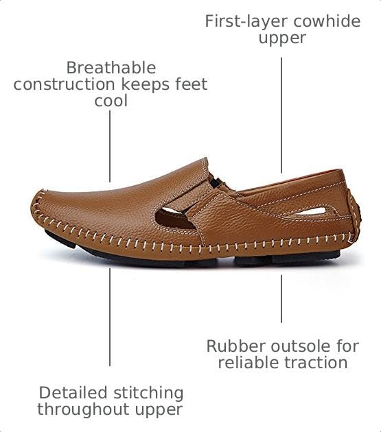 Image of Men's Driving Shoes Leather Slipper Casual Slip on Loafers | Top Grain Leather Upper, Moccasin Toe, Slip-on, Traction Rubber Outsole, Mens Dress Shoes, Mens Casual Loafers