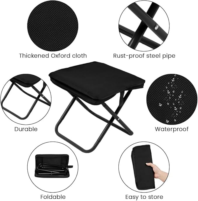 Image of Portable Folding Stool with Cushion Seat & Carry Bag | Heavy Duty Metal Frame Compact Foldable Chair for Travel, Camping, Home & Outdoor Use (Pack of 1)