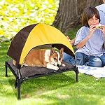 Elevated Dog Bed, Elevated Pet Cot with Removable Canopy Cushion, Outdoor Dog Cot with Storage Bag, Portable Elevated Dog Cot, Outdoor Dog Bed, Cooling Bed for Dogs Cats Rabbits Beach Camping
