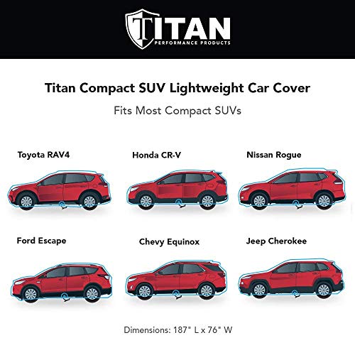 Titan Jet Black Poly 210T Car Cover for Compact SUV 170-187\". Waterproof, UV Protection, Scratch Resistant, Driver-Side Zippered Opening. Fits Rav4, Rogue, CR-V and More.
