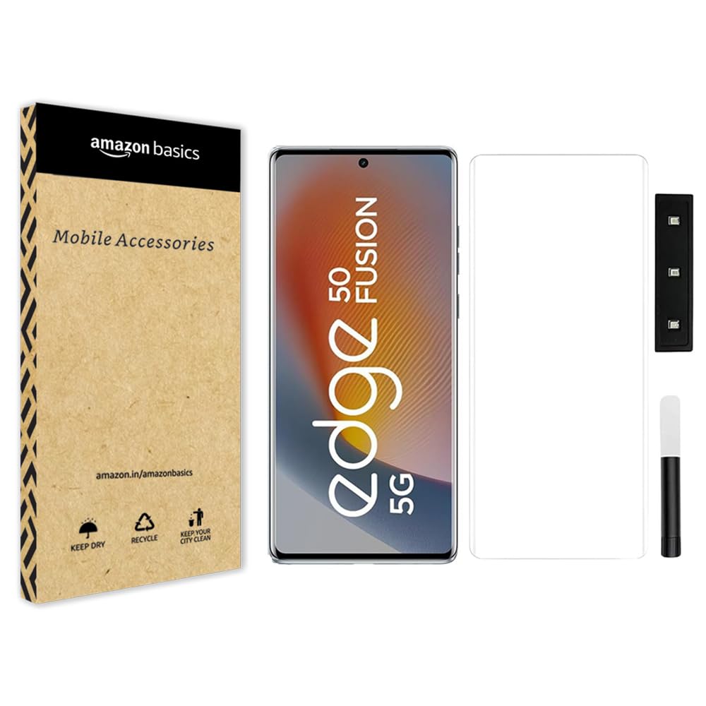 amazon basics Advanced HD+ UV Tempered Glass Screen Protector For Motorola Edge 50 Fusion 5G Full Adhesive UV Curved Screen Guard, Case Friendly with installation kit & Guide amazon basics Advanced HD+ UV Tempered Glass Screen Protector For Motorola Edge 50 Fusion 5G Full Adhesive UV Curved Screen Guard, Case Friendly with installation kit & Guide
