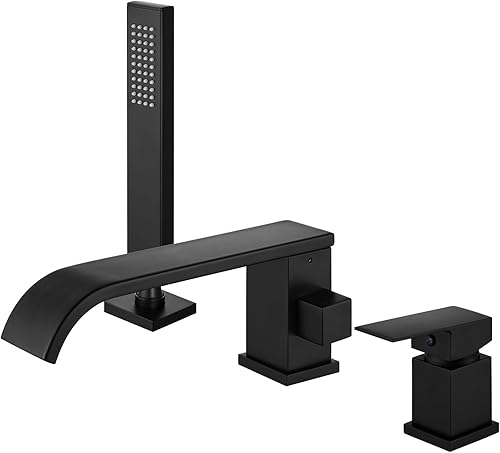 Miniatura 10 de Aolemi Grifo de bañera romano cromado polaco moderno baño bañera relleno larga cascada caño con rociador de mano ducha 3 agujeros sola manija