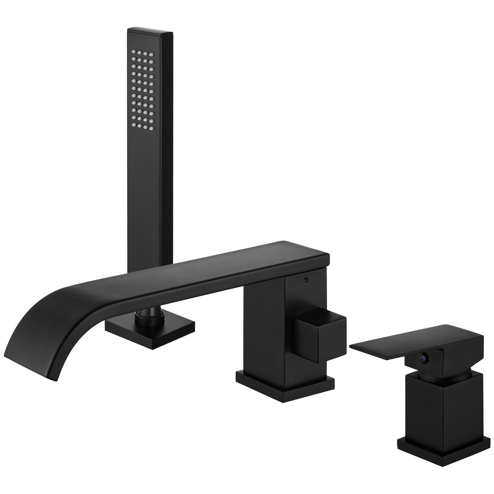 Aolemi Mitigeur Robinet Romain Moderne En Chrome Poli, Long Bec Cascade Pour Salle De Bain Avec Douchette à Main 3 Trous Et Poignée Unique Pour