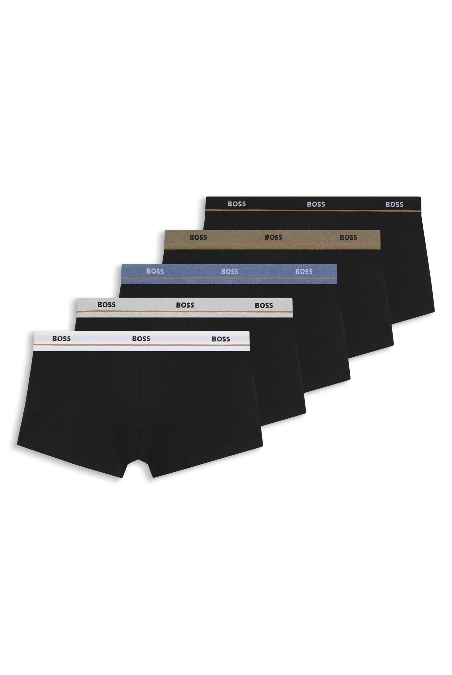 BOSS Herren Trunk 5P Essential Fünferpack eng anliegende Boxershorts mit kurzem Bein aus Stretch-Baumwolle mit Logos am Bund