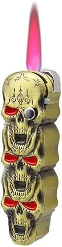 Encendedor tipo antorcha de calavera, calavera de metal en relieve, genial, multifuncional, rellenable, ajustable, encendedor único a prueba de