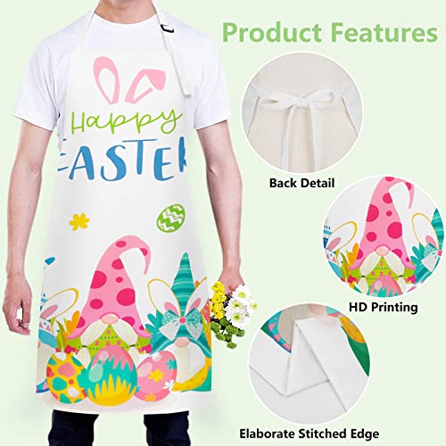 Happy Easter Apron For Women Men, Cute Gnome Apron With Adjustable Neck Strap For Adults, Waterproof Rabbit Ear Leaves Colorful Eggs Apron For Kitchen Cooking Baking Party, 27.6 X 31.5 Inches #TOP4
