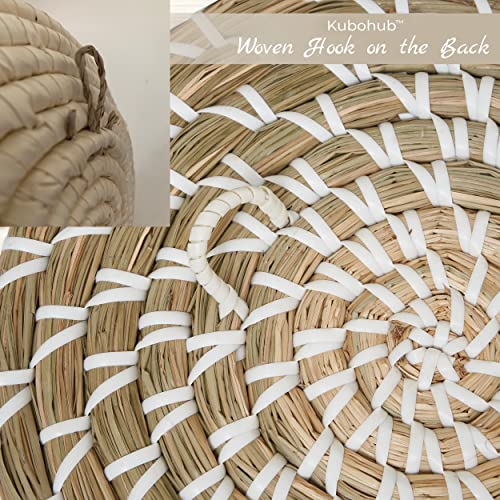 Kubohub Wall Basket Decor Set Of 9 - Hanging Handmade Seagrass Baskets | Woven Round Boho, Coastal and Farmhouse Wall Decor | Tan and White Basket Wall Art Room Decor - Image 5