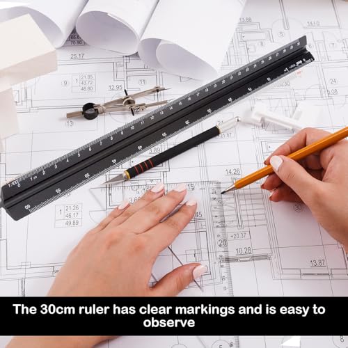1 PCS Dreikantmaßstab,Lineal 30 cm,Aluminium, dreieckig,metrische Skalen 1:20, 1:25, 1:50, 1:75, 1:100, 1:125,Maßstab Lineal,Maßstabslineal,Architektenlineal, für Architekten, Studenten, Zeichner