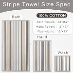 Ensemble de serviettes en coton 3, 3PC Serviettes rayées - 100% Coton & Séchage rapide - 1 Bain doux 28"x52", 1 Main absorbante 16"x27", 1 Léger linge de toilette 13"x13", serviette du corps Tan avec boucle suspendue, gris + Béige