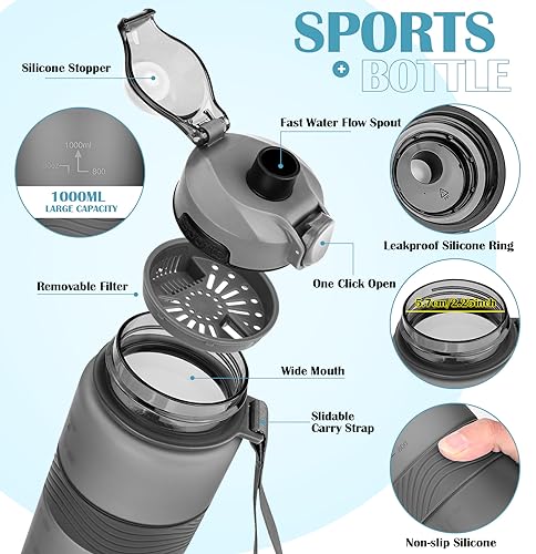 CodiCile Water Bottle, BPA Free 1l Water Bottle Leak Proof Drinks Bottle, Large Sports Bottle Great for Gym School - Image 3