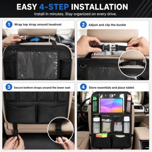 Image of Car Backseat & Boot Organizer - 10 Storage Pockets + Dedicated Touch‑Screen Tablet Pocket, Seat‑Back Protectors for Toys, Drinks, Snacks & Car Accessories, Universal Fit, 1 pcs