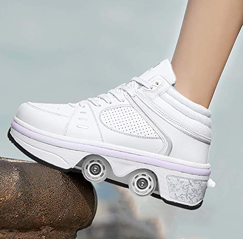 DHTOMC Pattini con Ruote con Luce LED per Ragazze/Donne,Scarpe con Ruote per Adulti,Scarpe da Parkour 2-in-1,Scarpe da Pattinaggio in Linea A Rotelle,EUR39