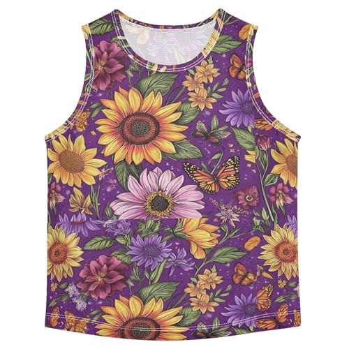 Autumn Sunflower Butterflies Purple Boys Tank Tops Sleeveless Casual Vest Tees Sports Outdoor Outfit for Beach Swim 3T