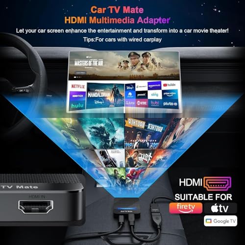 Image of Car TV Mate-HDMl Multimedia Adapter for Fire TV Stick /Google T V Sticks /Game Consoles /Screen Throwers,2 in 1 Carplay T V Adapter with HDMI and USBC Port for iPhone, Convert Wired to Wireless Car Play