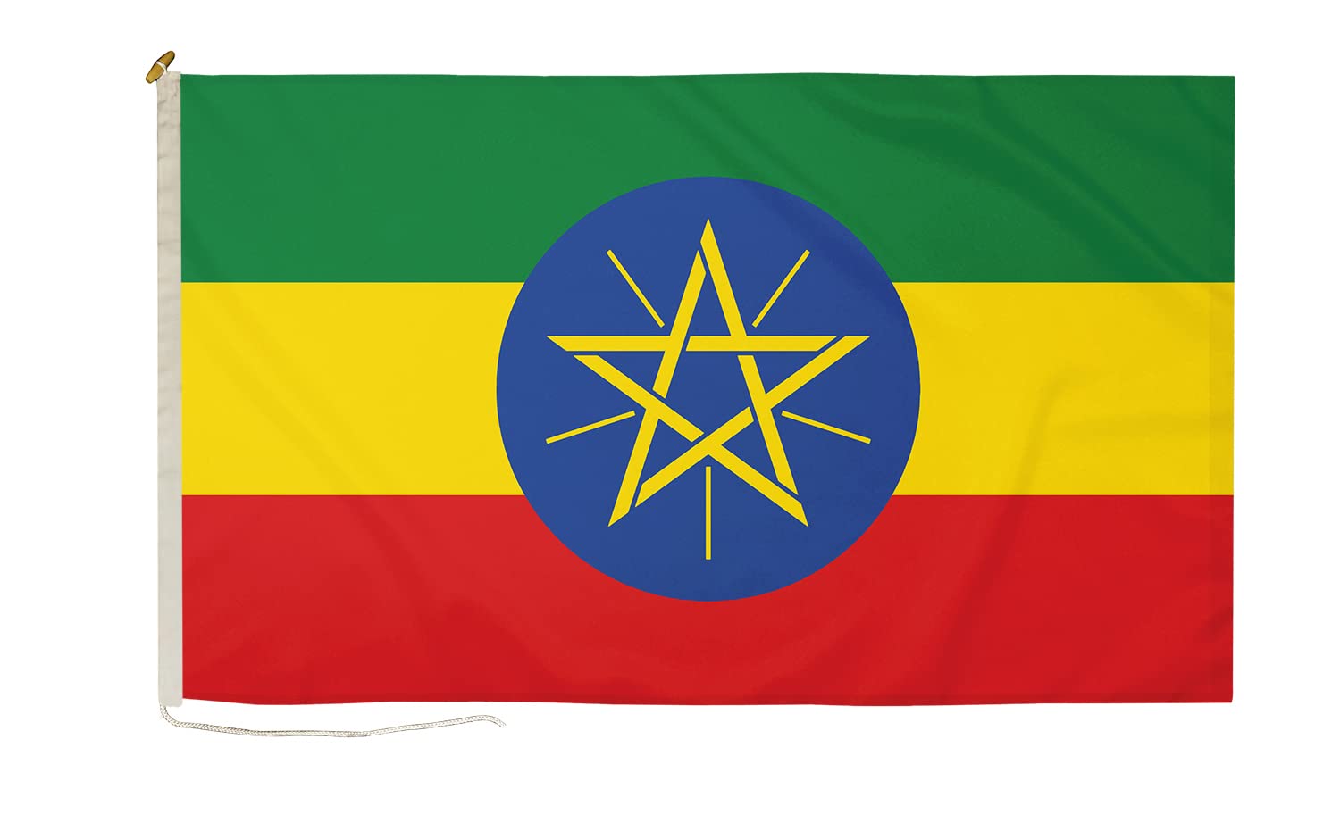 DuraFlag Ethiopia (with star) Small Courtesy 20x12" Rope and Toggled Premium Quality 50x30cm Flag
