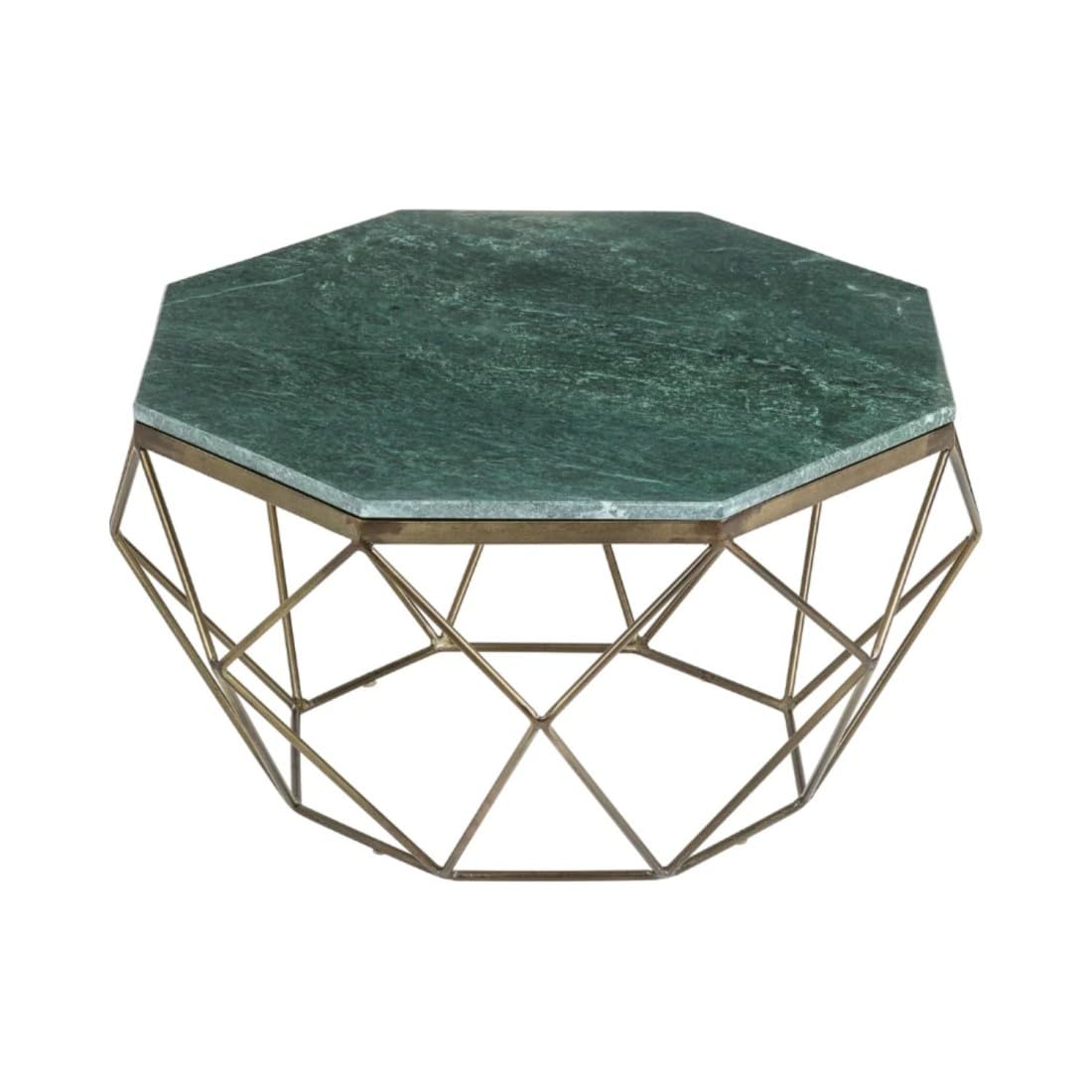 Meublorama Table Basse NEXORA 70 cm en marbre Vert et Fer Finition Laiton Design géométrique