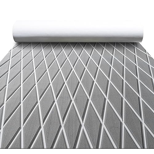 FOCEAN Boat Flooring EVA Foam Boat Decking Marine Mat Non-Slip Self-Adhesive Flooring Sheet for Motorboat Jon Boats Bass Boat Kayak RV Floor, 94.5''x 47.2'', Grey with White Lines