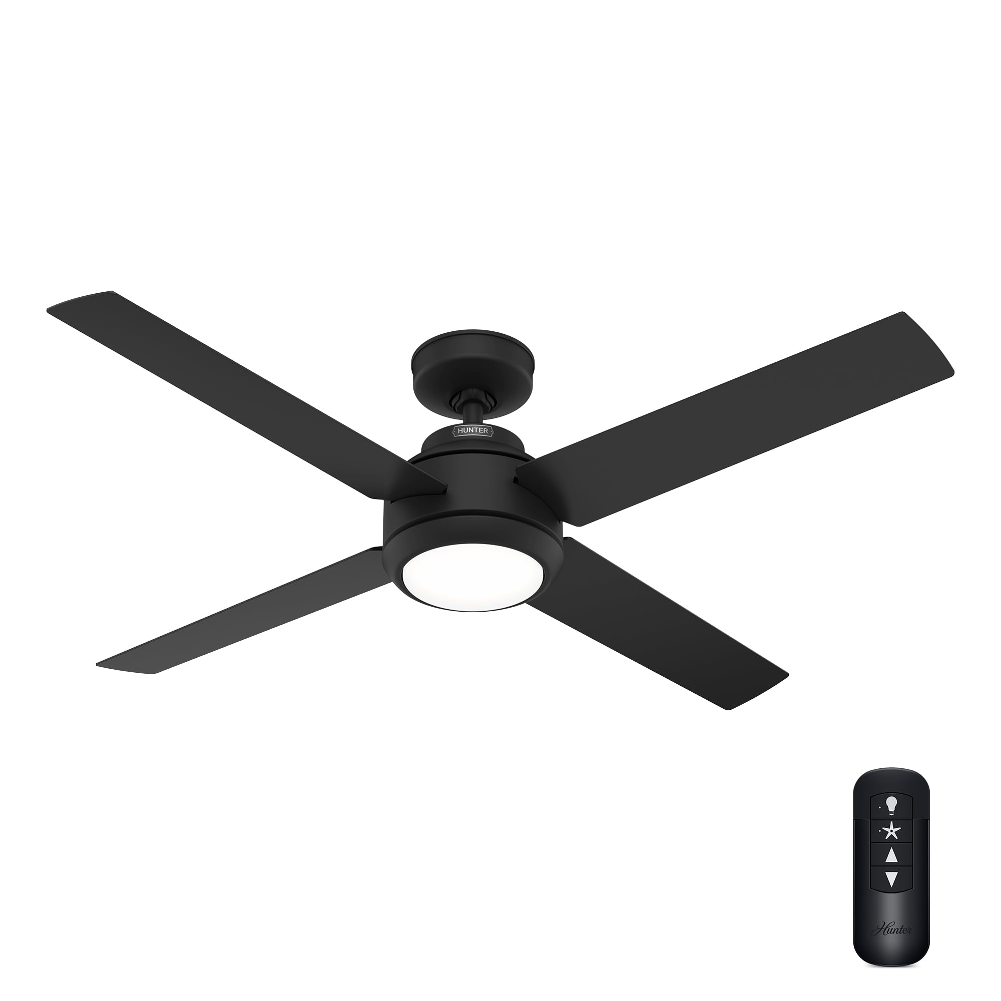 Hunter Fan 132 cm / 52 inch Greta Matte Black Indoor Ceiling Fan with LED Light Kit and Handheld Remote, Summer/Winter Operation, Model 52640