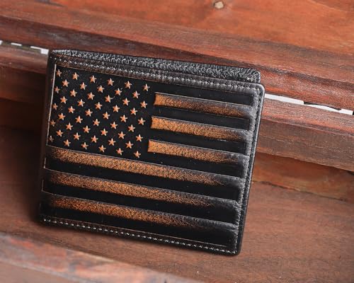 DK86 Mens Wallet USA Flag Bifold Wallet for Men RFID Blocking Full Grain Leather With Hand Burnished Extra Capacity Multiple Card Slots with 2 ID Windows2