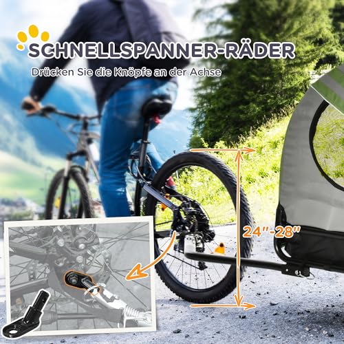 PawHut 2-in-1 Hundeanhänger & Hundebuggy, Hundefahrradanhänger Fahrradanhänger, Hundewagen mit Reflektoren für Mittelgroße Hunde bis 20 kg, Oxford-Gewebe, Grün