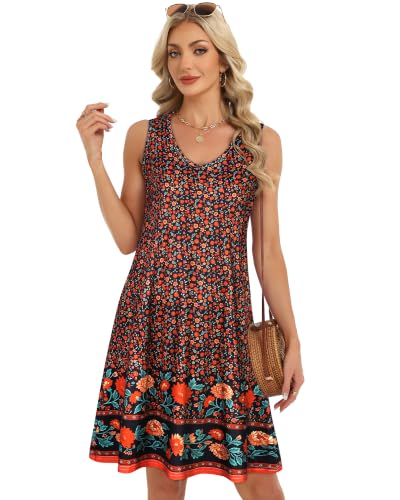 Image of elescat Womens Summer Dresses Casual V Neck Sleeveless Pockets Beach Loose Tank Sundress 2026