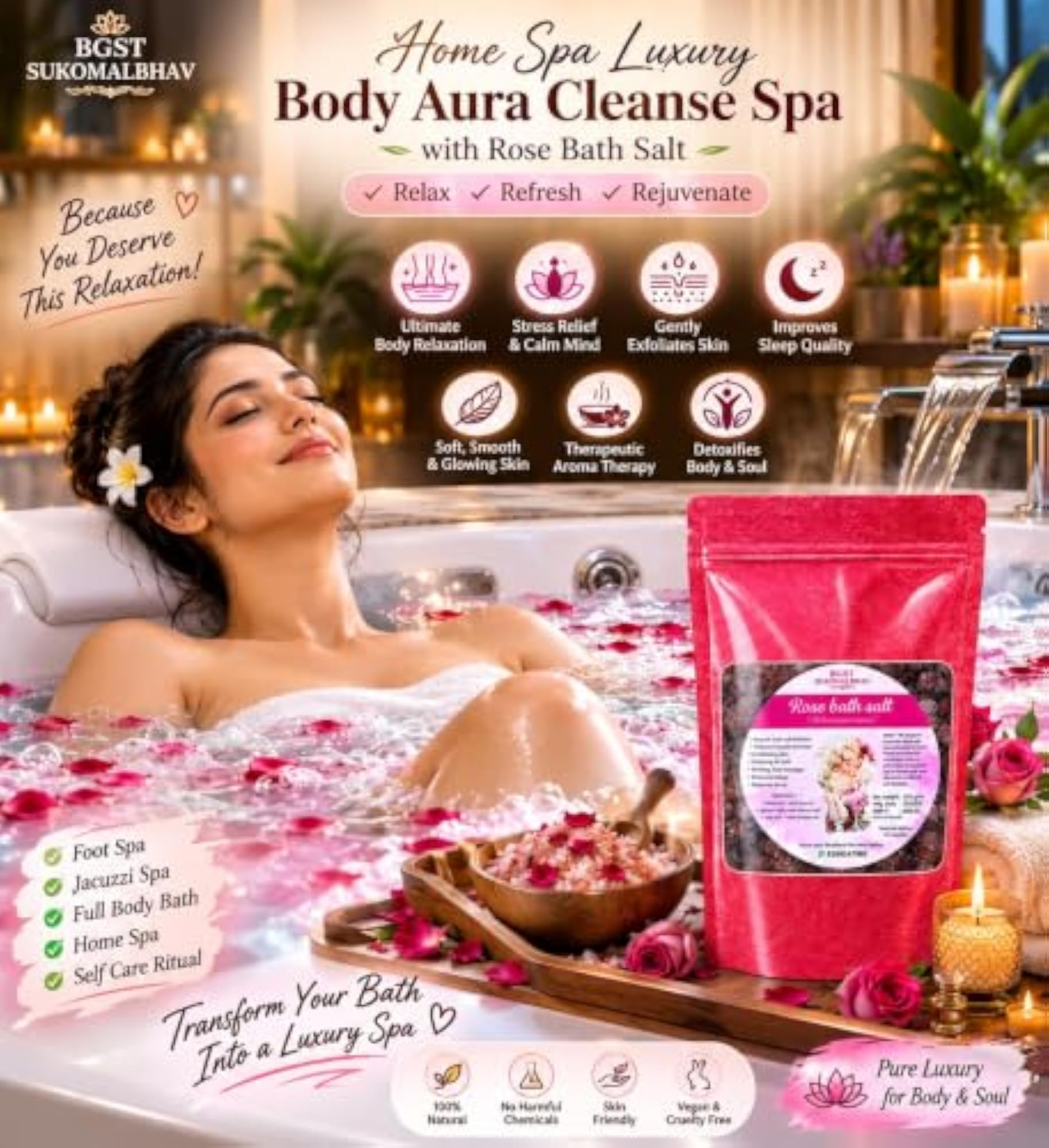 Bath Salt for Relaxing Spa Bath, Natural Floral Soak