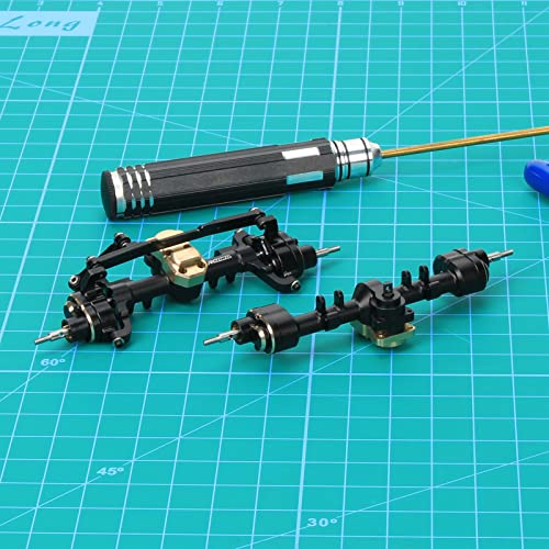 Rcawd Front And Rear Portal Axle Set For Axial Scx24 Upgrades Housing With Steel Gears& Brass Worm Gears& Brass Third Member Housing& Brass Hex, Aluminum Hop Ups Parts #Axi31609, Axi31610 Black #TOP7
