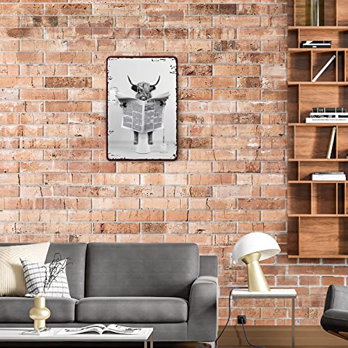 Metal Tin Sign Vintage Highland Cow Gray Cow Animal For Home, Bathroom And Toilet Wall Decor 12X8 Inches #TOP6