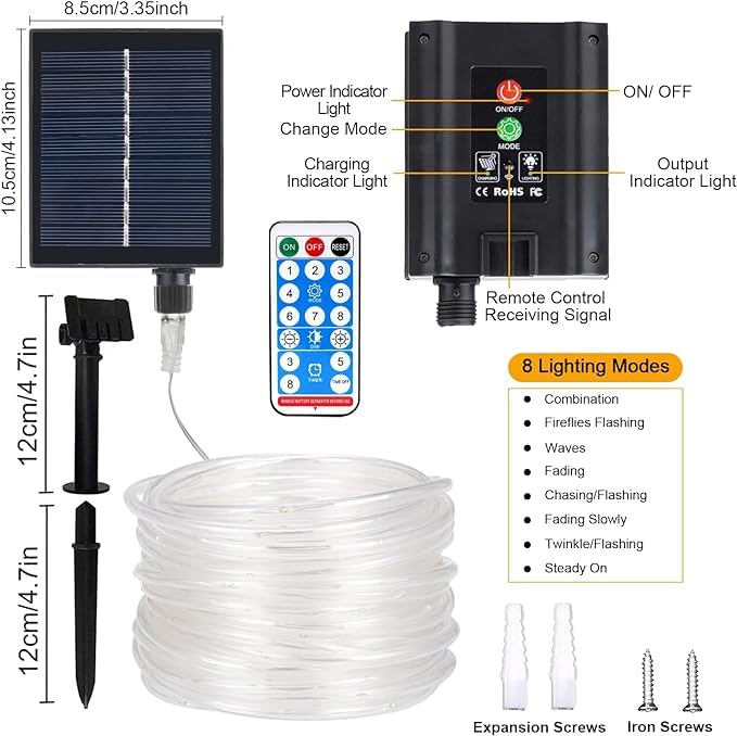 Solar Guirnalda Manguera, Interior y Exterior Luz Cadena con control remoto,Luces de Cuerda Impermeables,LED luz cadenas para bodas,fiestas y Navidad,Luces de Navidad (Multicolor, 52M/171ft 500LED)