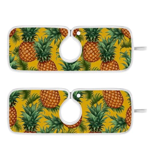 FULUHUAPIN 2 Pack Pineapple Kitchen Faucet Splash Catcher Absorbent Mat, Polyester Sponges Machine Washable Quick Dry Drying Mat, Sink Accessories 14'' x 5'' 20323921