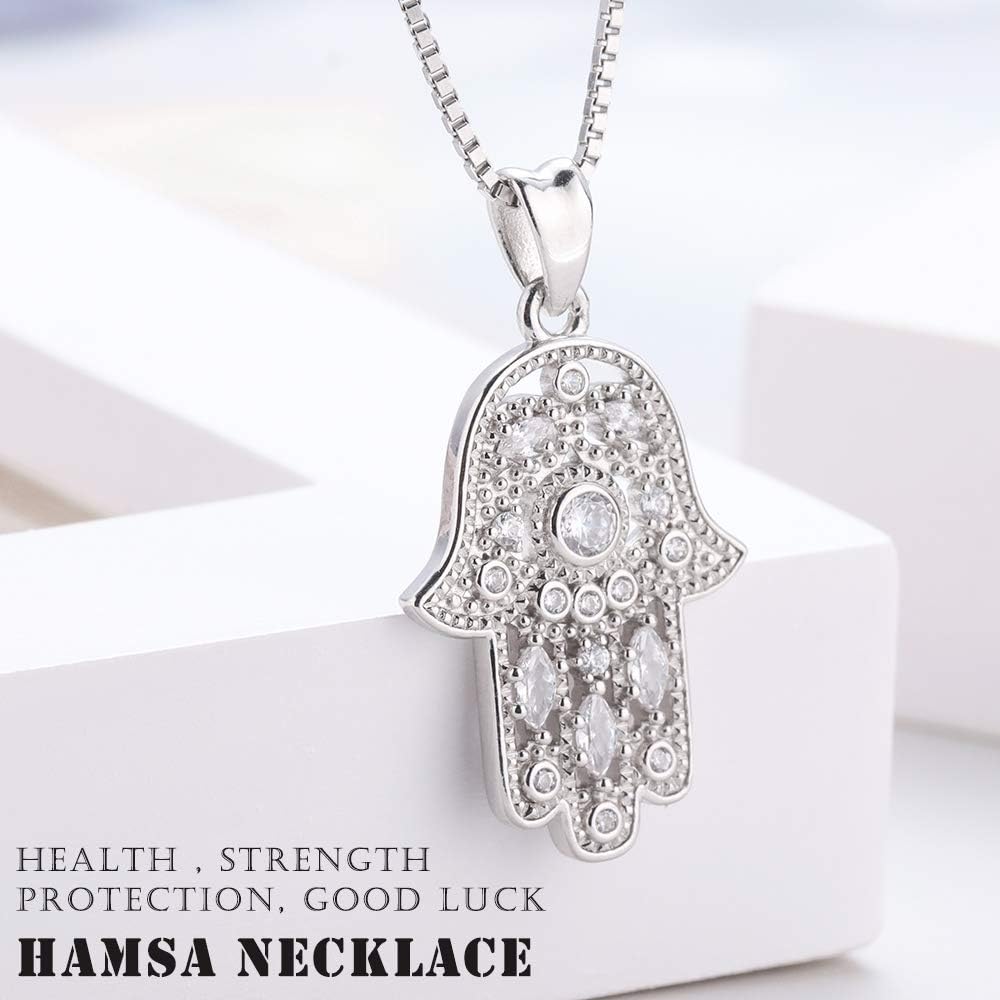 Aniu Mano de Fátima Joyería Plata de Ley 925, Colgante de Mano de Fátima/Pendientes Mano de Fatima/Pulsera Hamsa con Piedra Preciosa para Mujeres y Niñas, con Caja Delicada