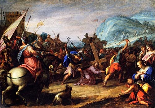 Cuadro cuadro sobre lienzo El acarreo de la cruz pintura Hans Von Aachen vertical 60x90cm