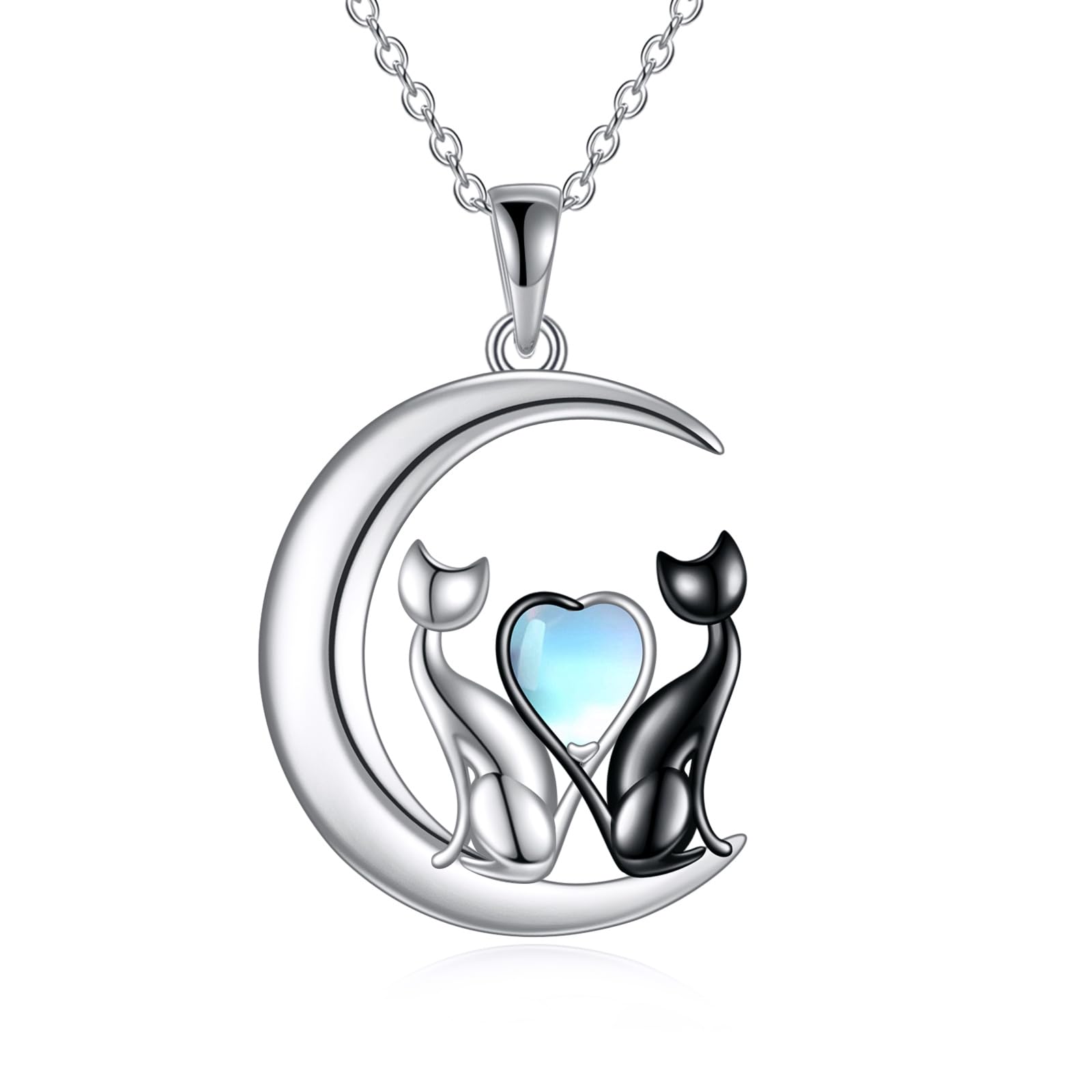 YAFEINI Katze Kette für Damen 925 Sterling Silber Mond Katze Anhänger Halskette für Mädchen Mondstein Katze Schmuck Geschenk