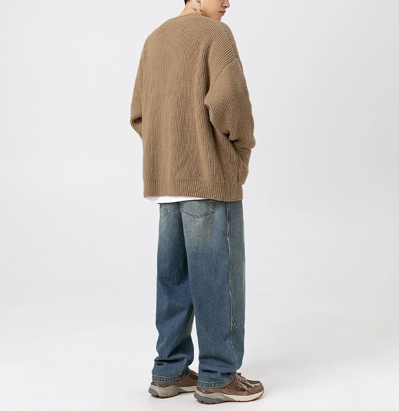 POHADON Mens Cardigan Sweater Button Down Long Sleeve V Neck Cable Knit Sweaters Japanese Streetwear Grunge Clothes - Image 6