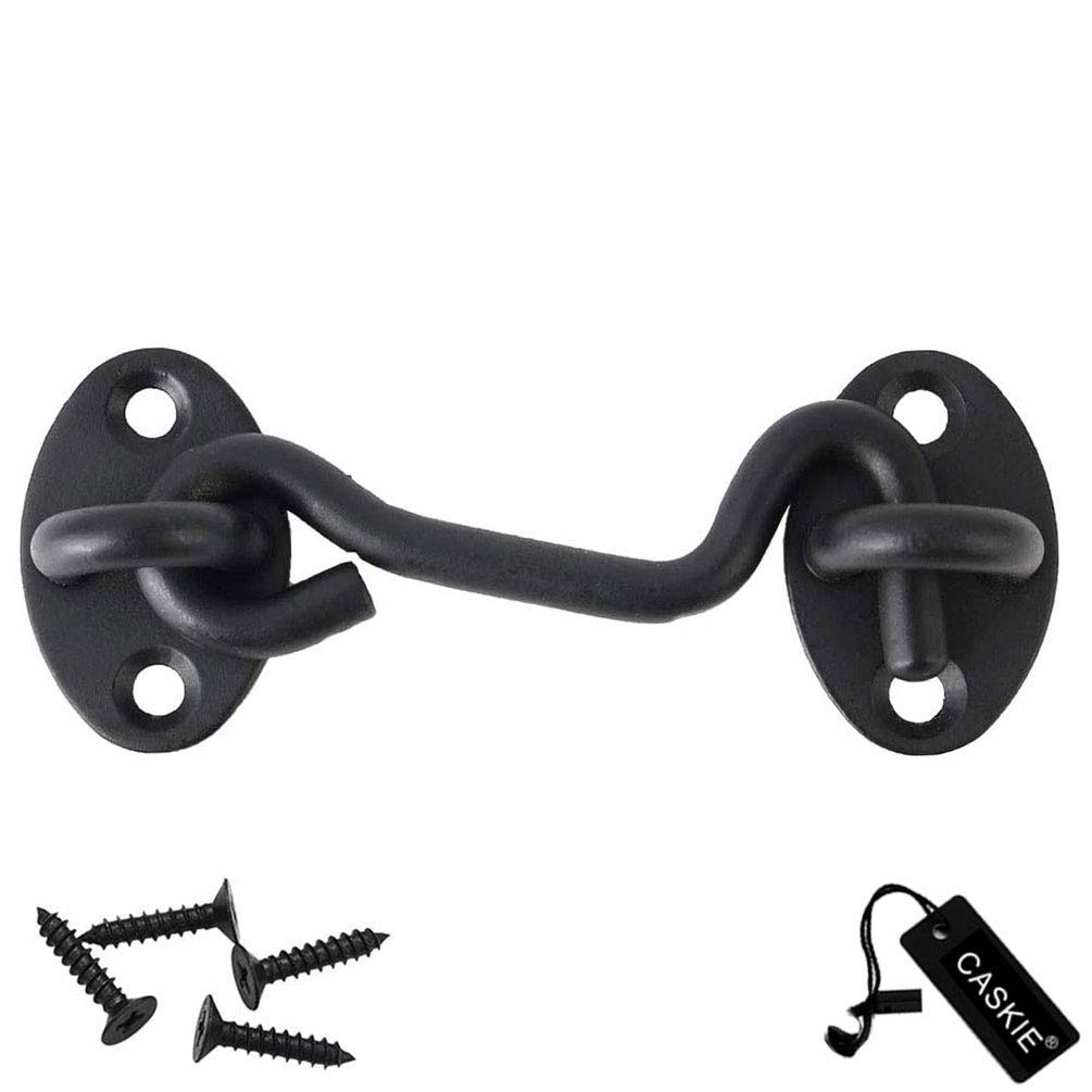 Caskie B. Black 1Pcs Cabin Hook Stainless Steel Latch And Eye Privacy Hooks Door Stay With Screws Lock For Gate Shutters Window Slide Barn Shed Patio Door - Matte Black