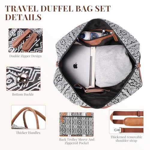 Oflamn Weekender Travel Bag for Women - Bohemian Style Duffle Carry-On Luggage with Separate Shoe Compartment - Ideal for 1-3 Days and Overnight Travel - Image 5