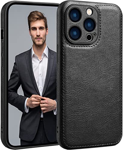 SOUTEM Custodia in Pelle per iPhone 13 Pro,Custodia Protettiva per Cornice Fotocamera di Lusso in Pelle PU Vintage Classica,Cover Antiurto Antiscivolo Antigraffio per iPhone 13 Pro(Nero)