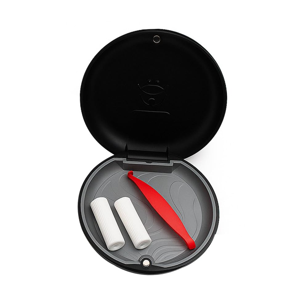 Dentosmile Slim Aligner Case/Dental Orthodontic Retainer Box - Combo Pack Including (1 Case, 1 Y-Type Chewies and 1 Retriever with Cotton Bag Carry Case) (Black Case Combo Pack)