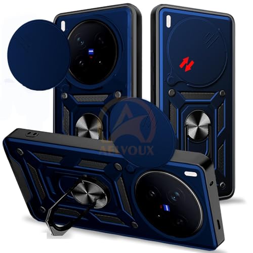 Image of Armor Bumper Back Cover Case for Vivo X300 Pro 5G Rotating Camera Cover, Ring Holder & Kickstand | Heavy Duty & 360 Degree Protection Vivo X300 Pro 5G Back Cover (Blue)