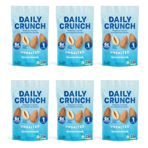 Image of Daily Crunch Sprouted Almonds and Dehydrated nuts for a Unique Crunch, Keto Friendly, Non-GMO Zero Seed Oils, Gluten Free 4oz (6 Pack, Original)